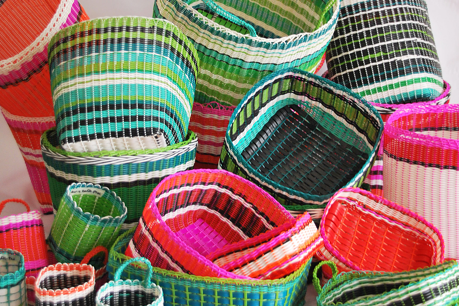 Prototypes of all objects made with the technique of weaving PVC thread